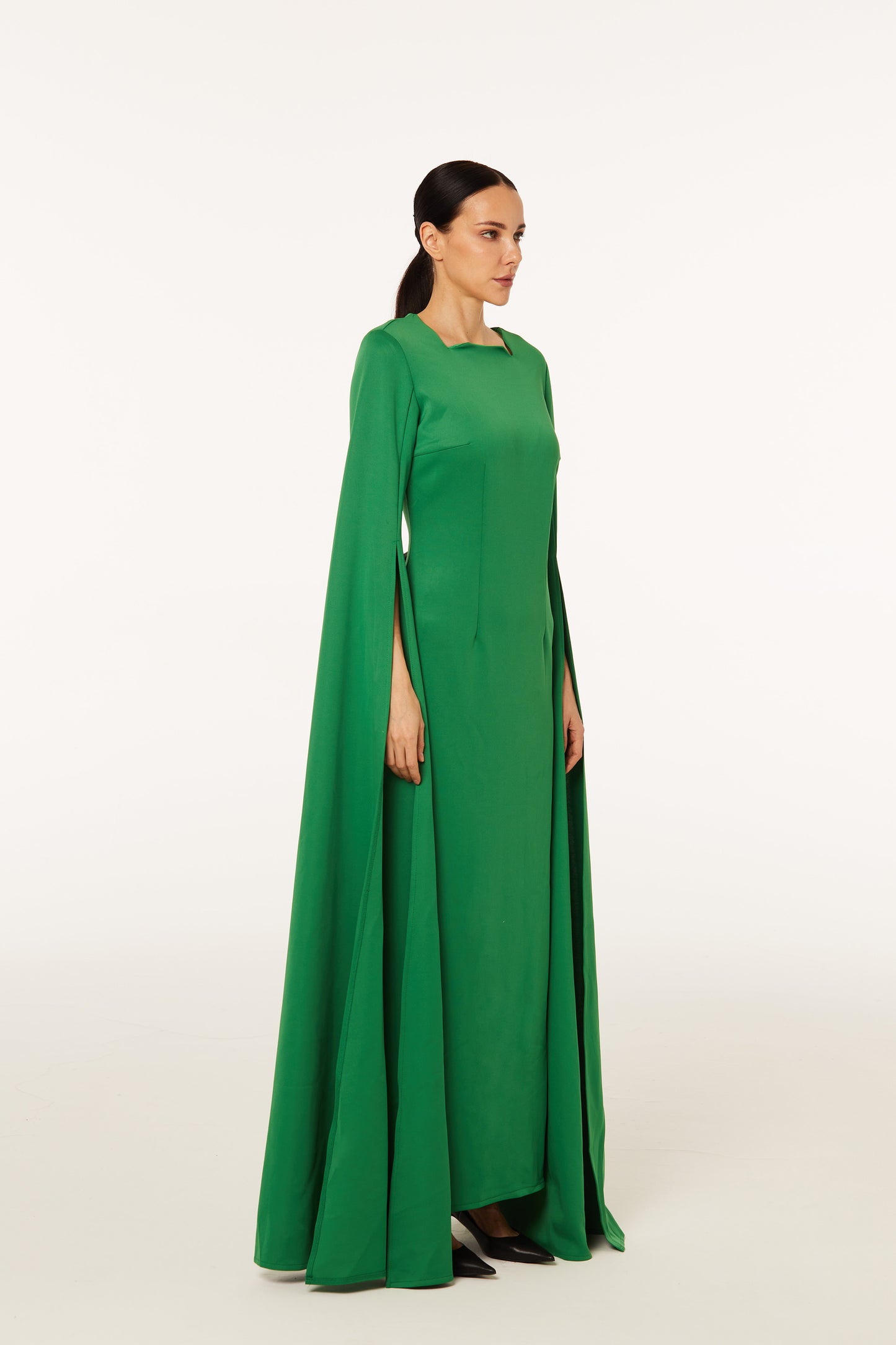 Royal green slit-sleeve full dress