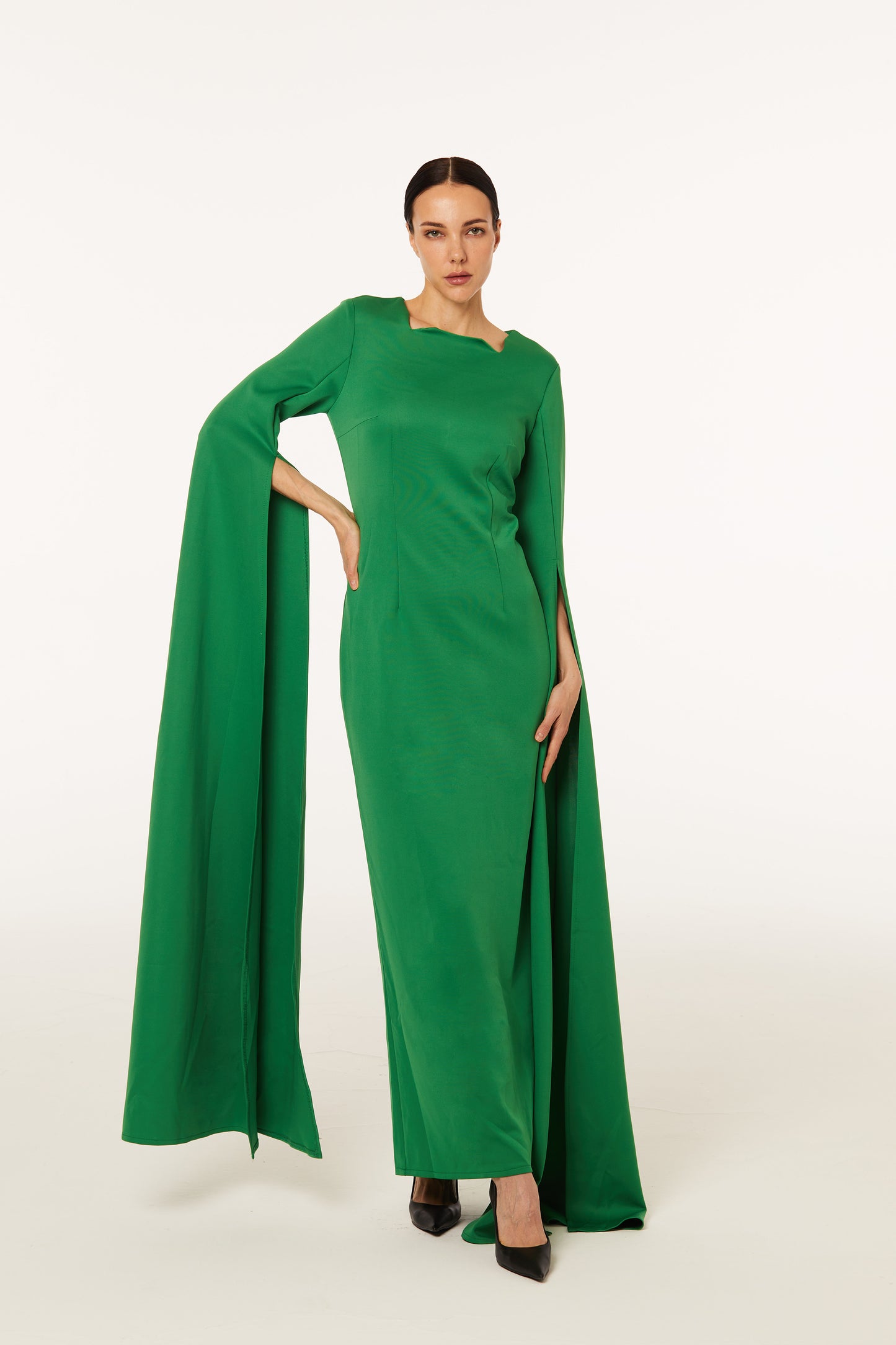 Royal green slit-sleeve full dress