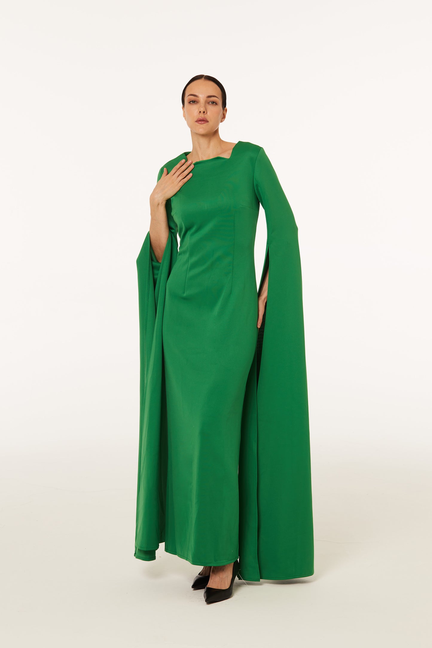 Royal green slit-sleeve full dress