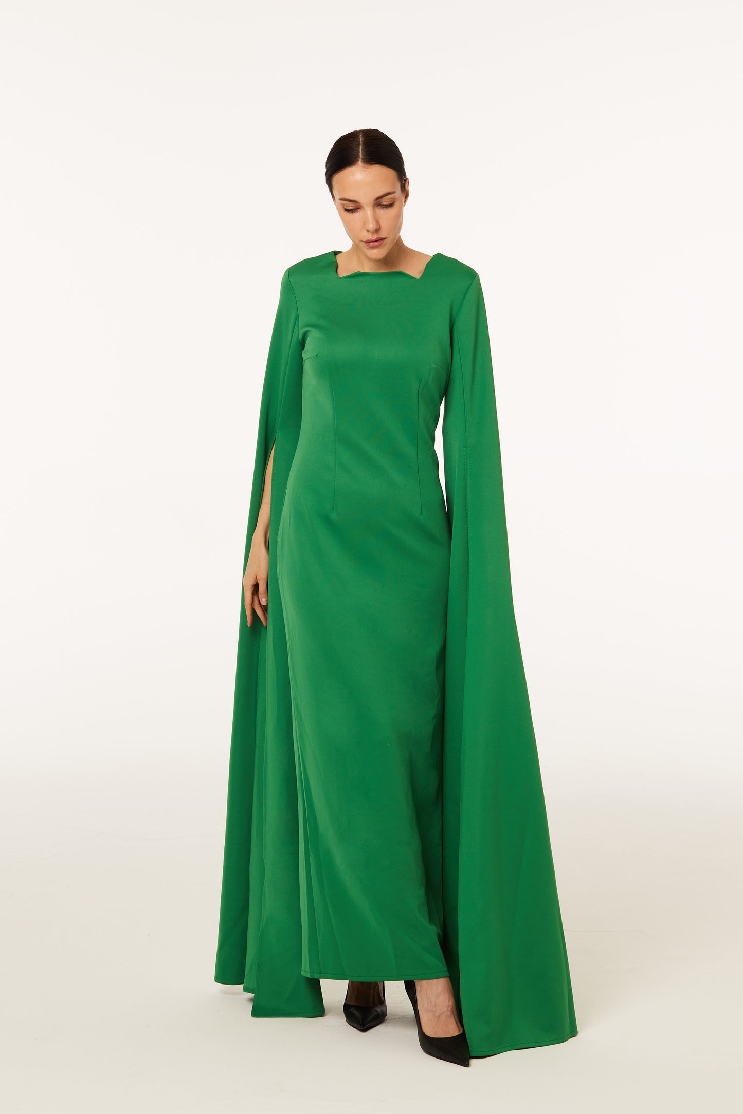 Royal green slit-sleeve full dress