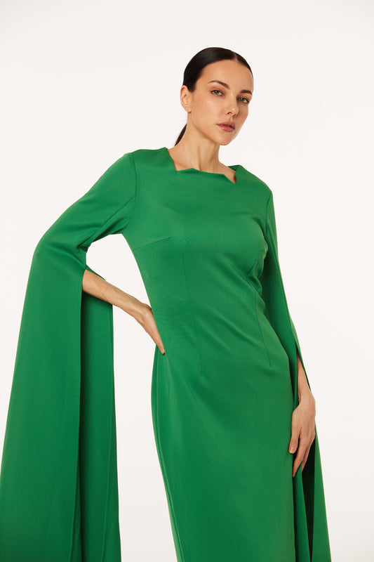 Royal green slit-sleeve full dress