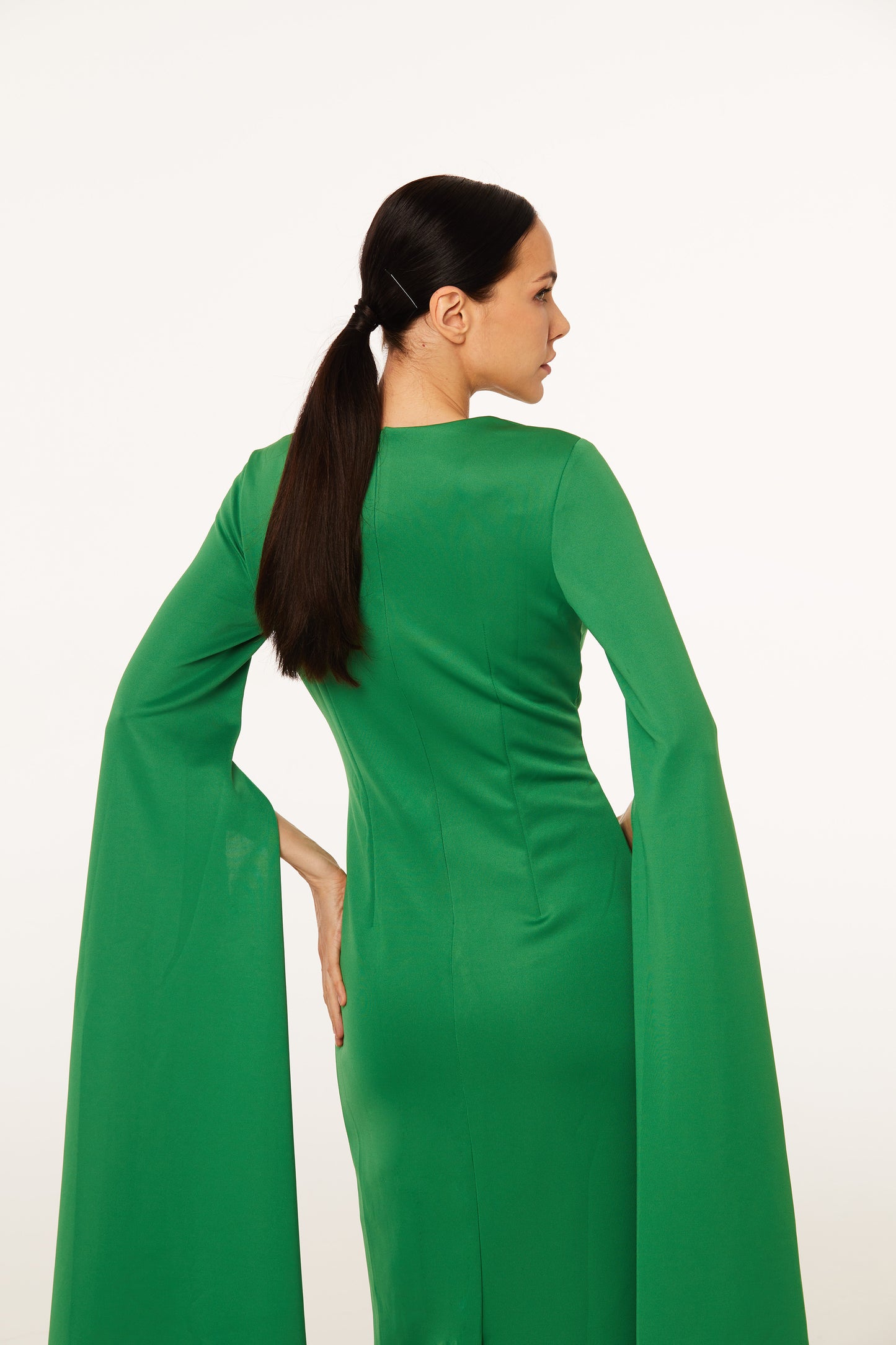 Royal green slit-sleeve full dress