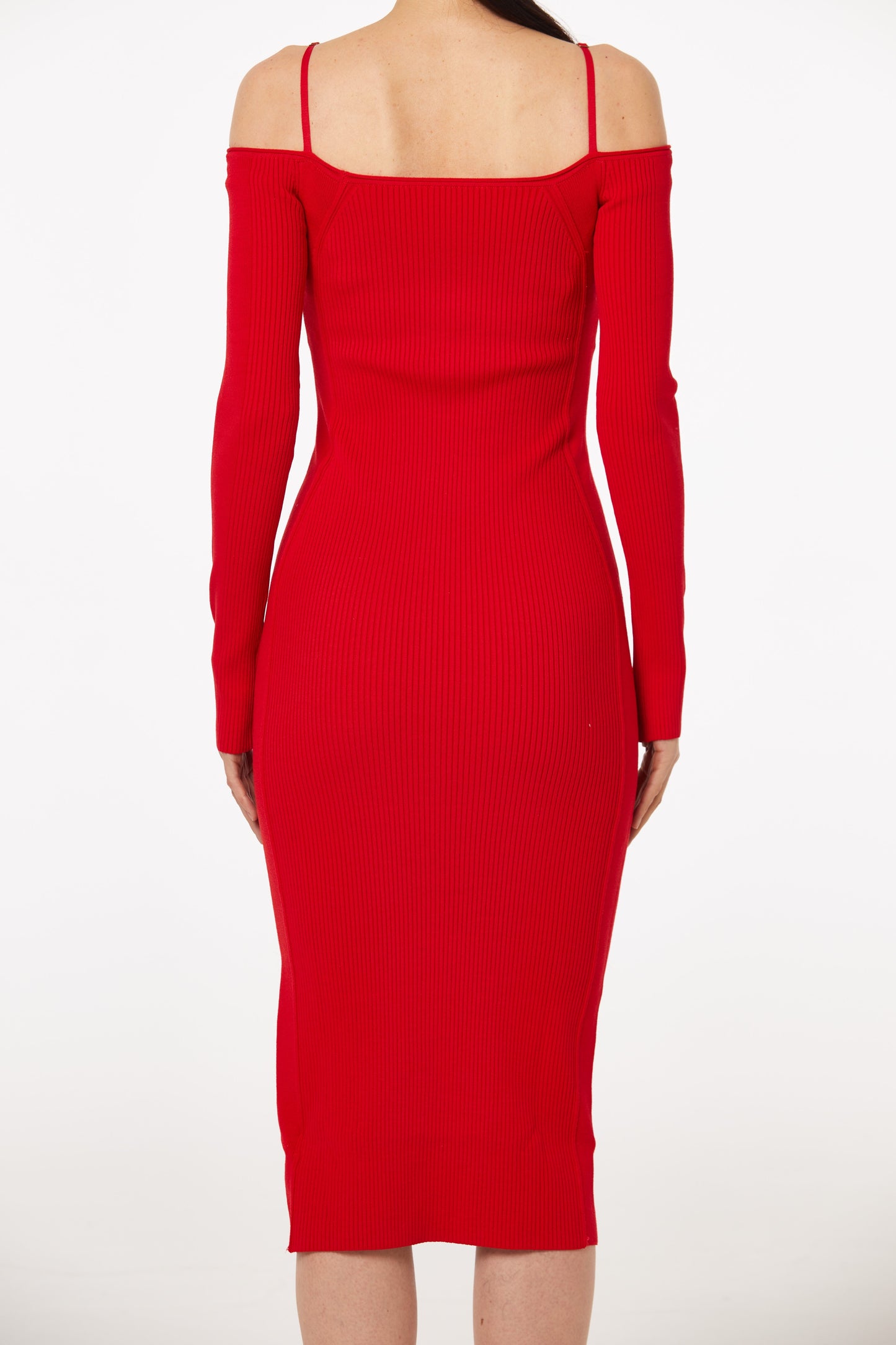 Red knitted square neck dress