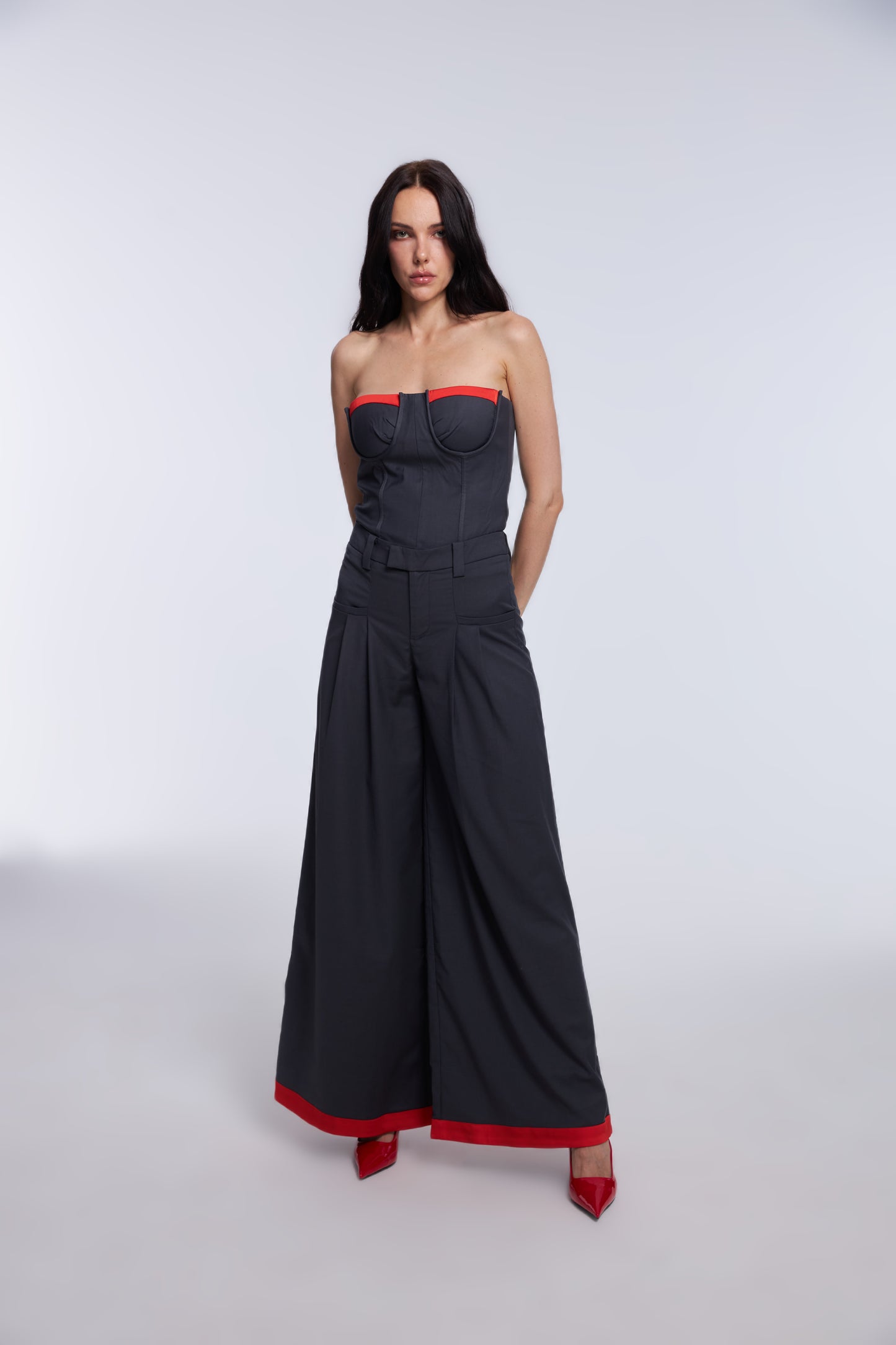 Bold Corset Top and Wide-Leg Pants