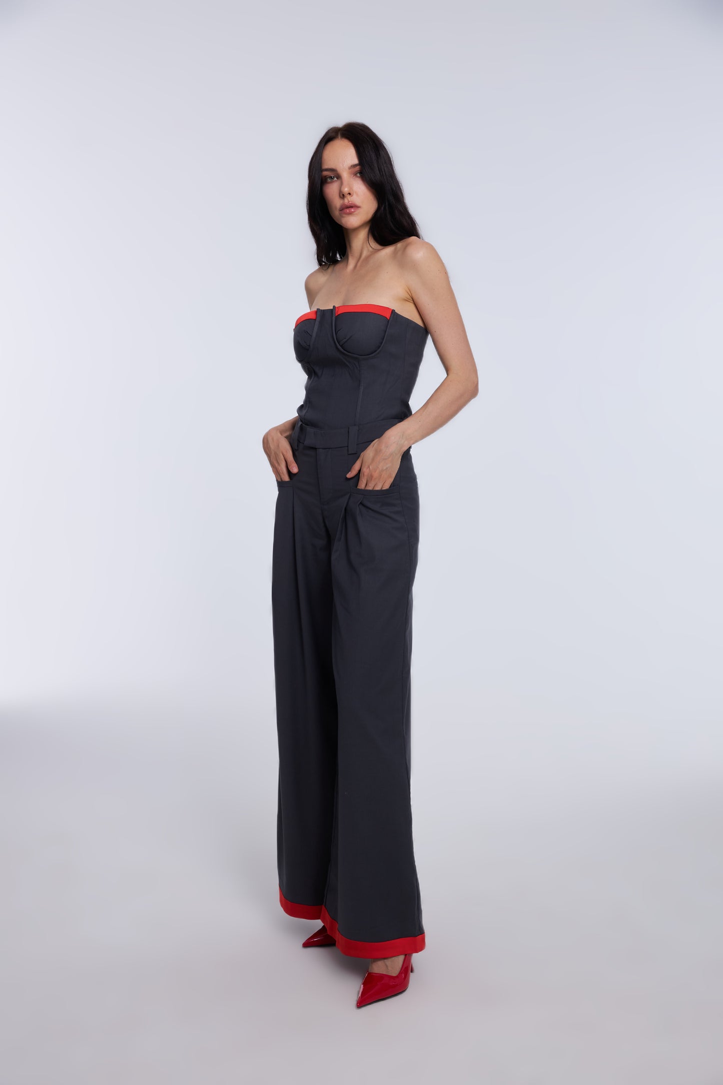 Bold Corset Top and Wide-Leg Pants