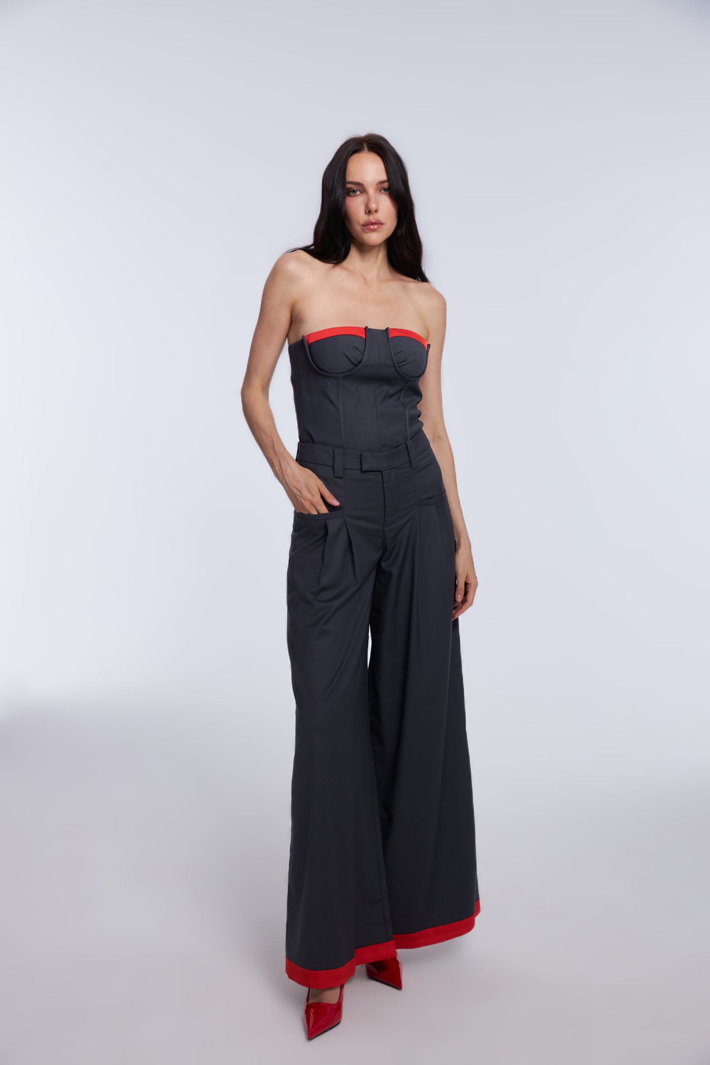 Bold Corset Top and Wide-Leg Pants