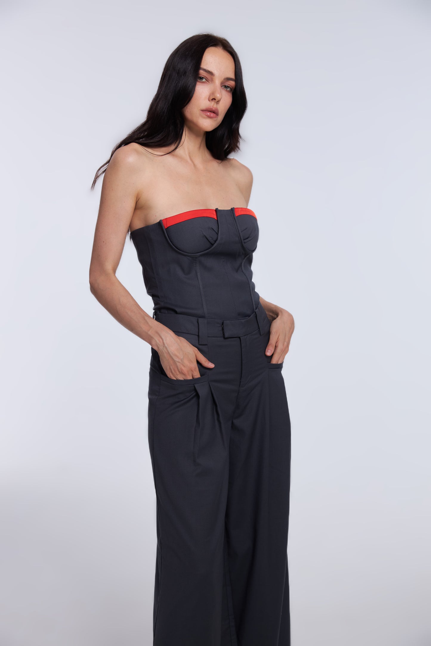 Bold Corset Top and Wide-Leg Pants