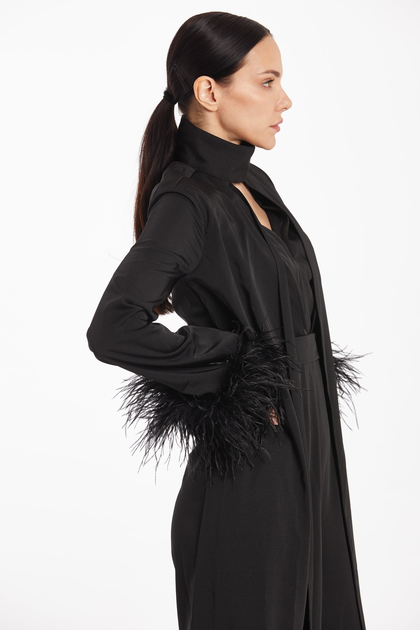 Magnificent feather-trimmed silk jumpsuit