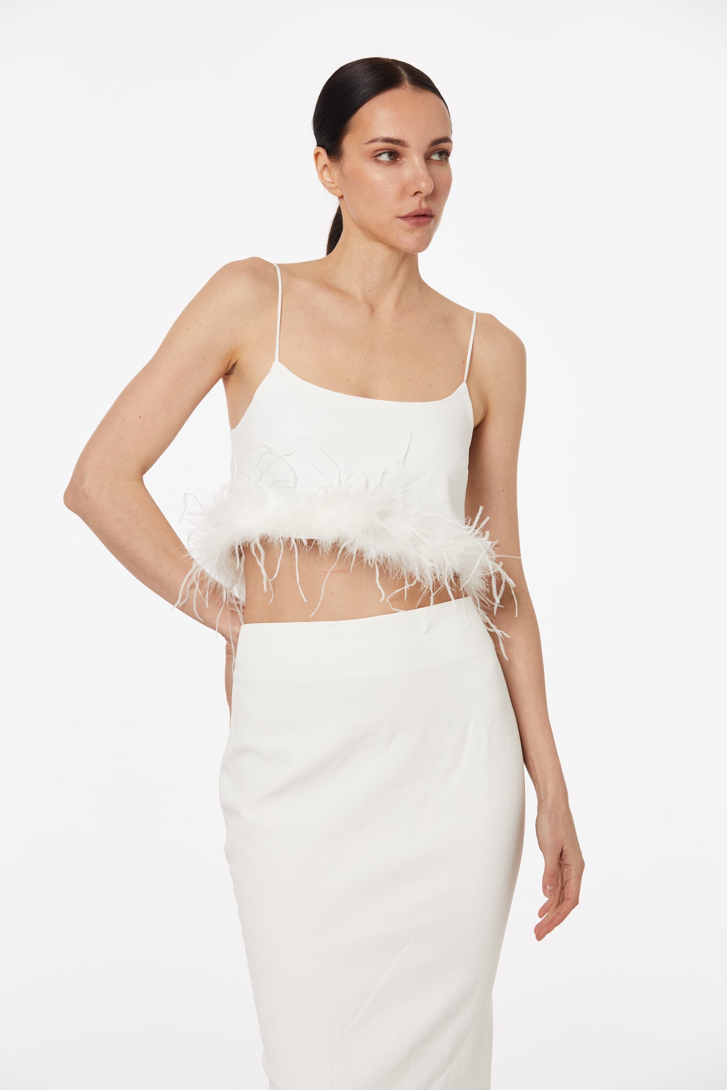 Angelic ballerina feather-trimmed top and skirt