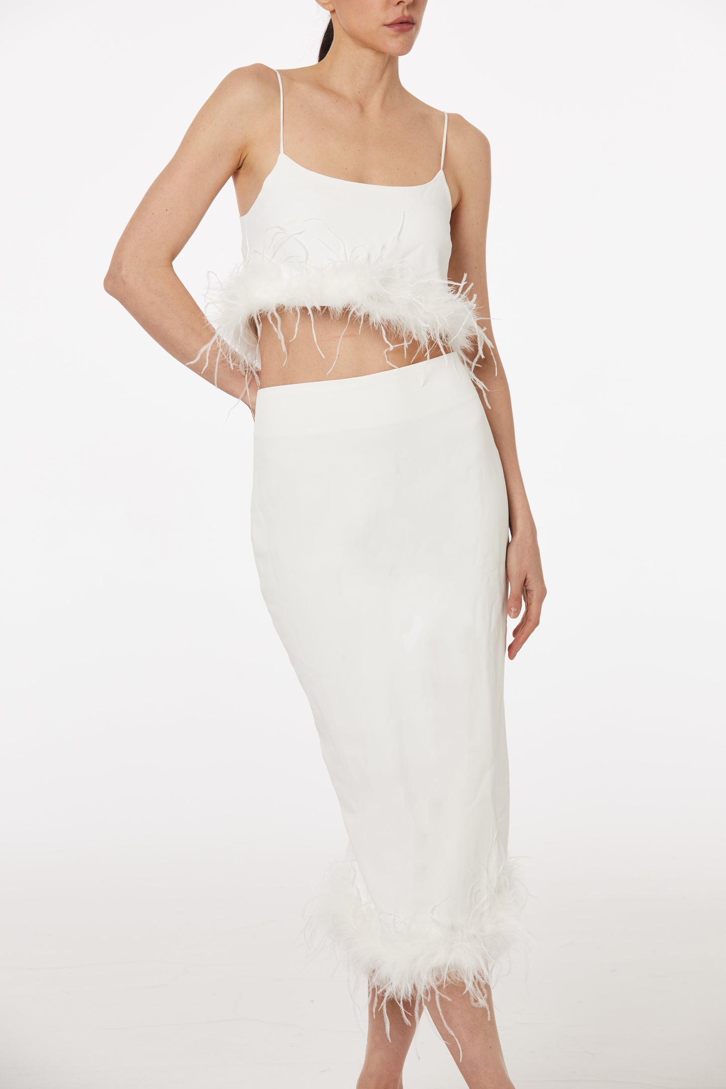 Angelic ballerina feather-trimmed top and skirt