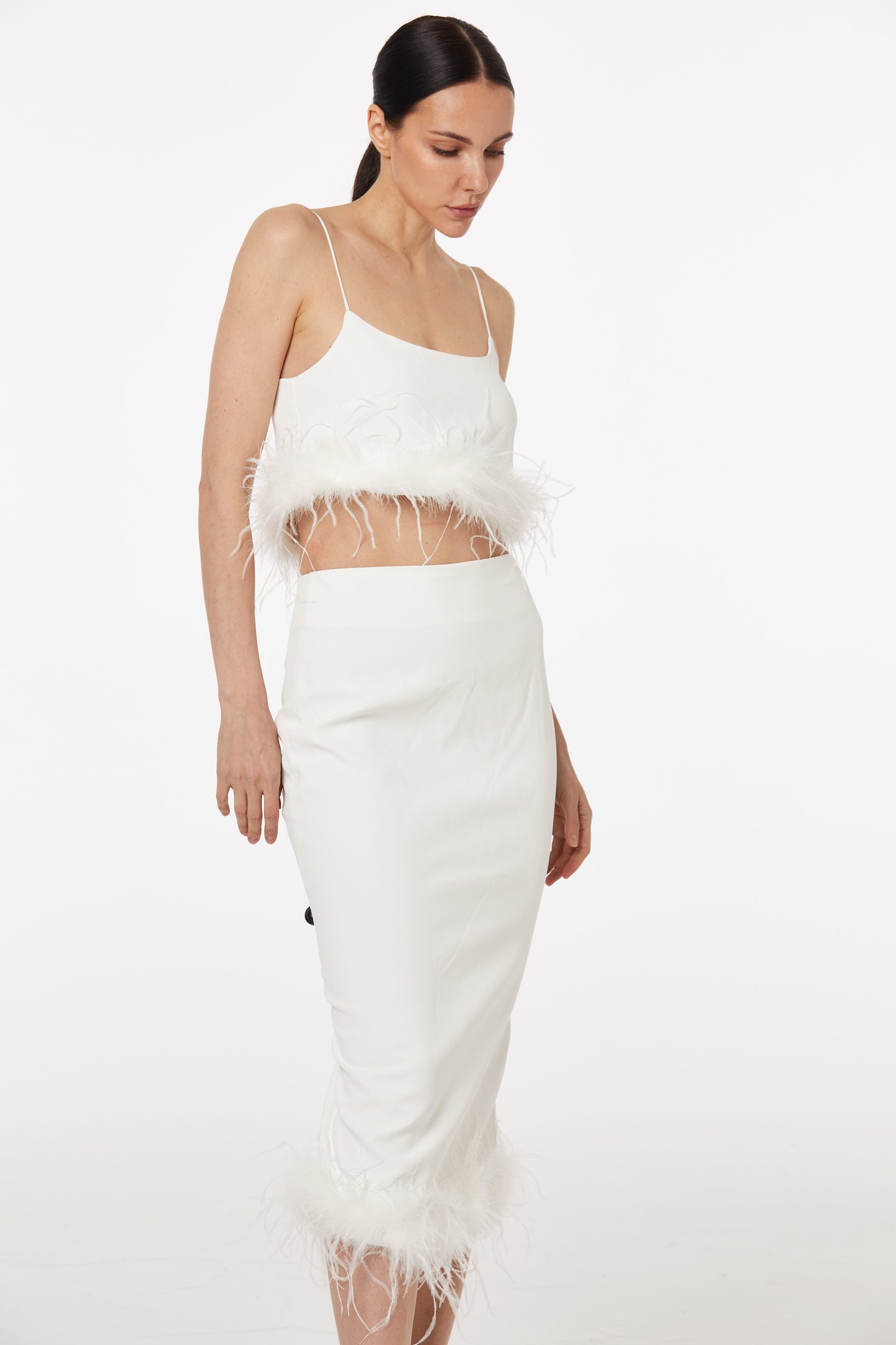 Angelic ballerina feather-trimmed top and skirt