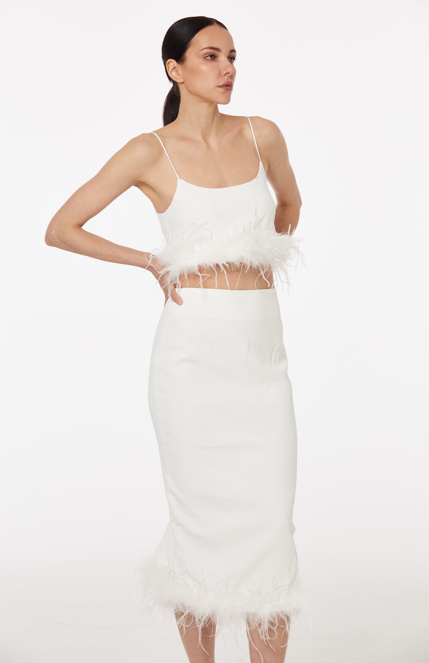 Angelic ballerina feather-trimmed top and skirt