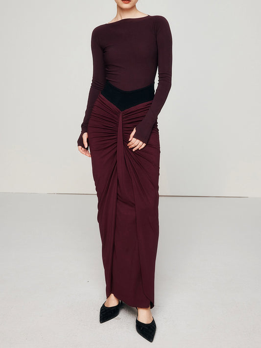 Pre-order Burgundy mesh and draped two-piece set