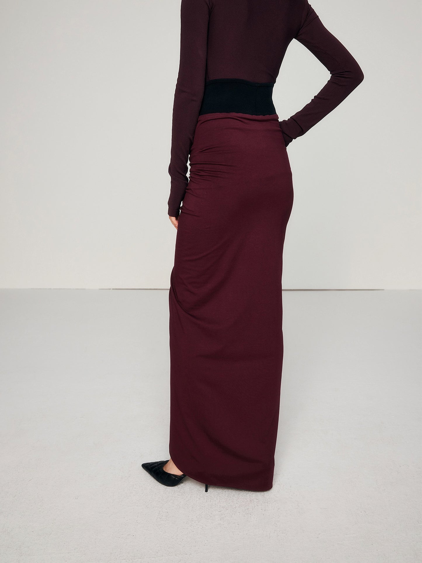 Pre-order Burgundy mesh and draped two-piece set