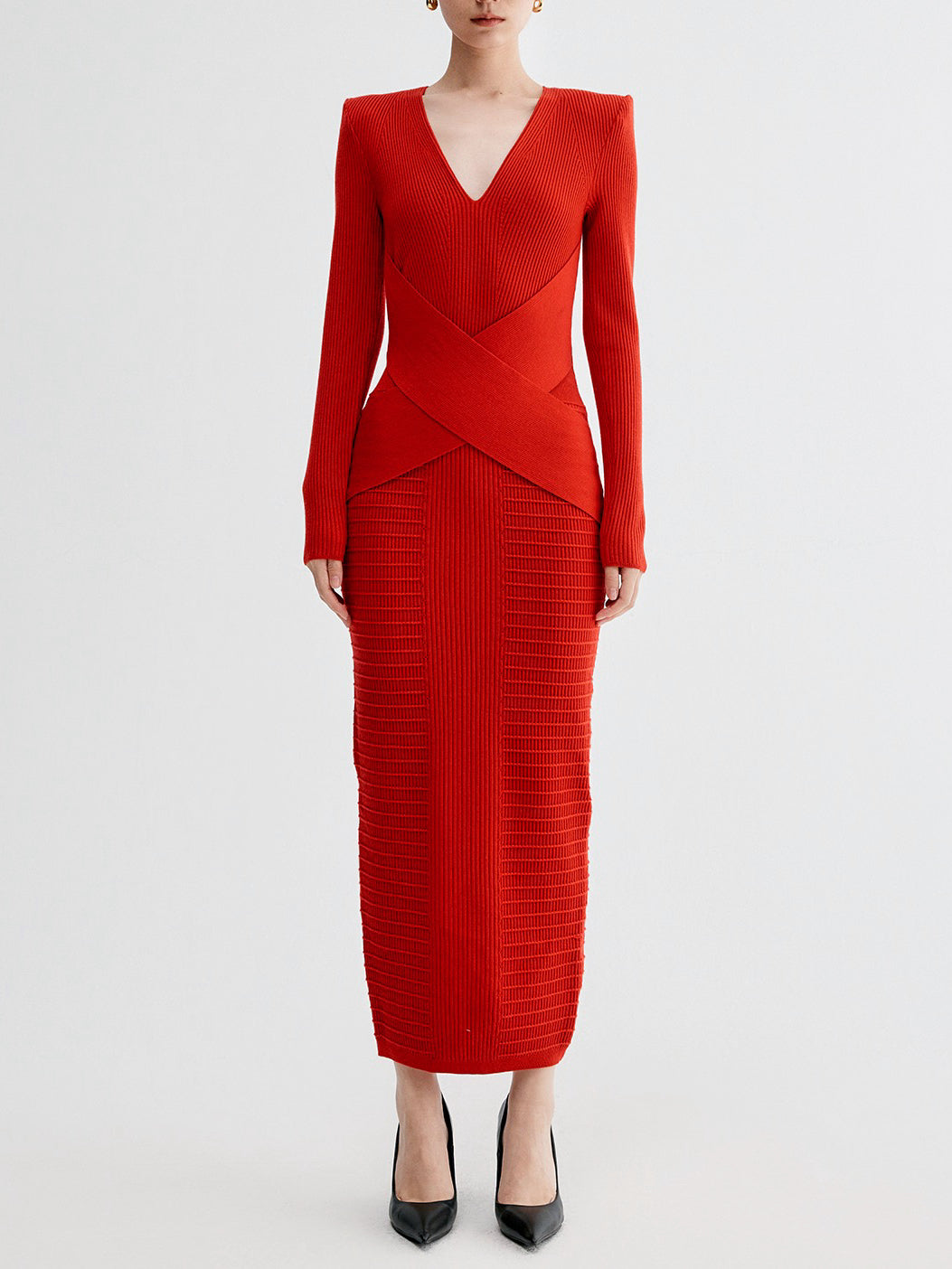 Pre-order Bodycon knit maxi dress in red