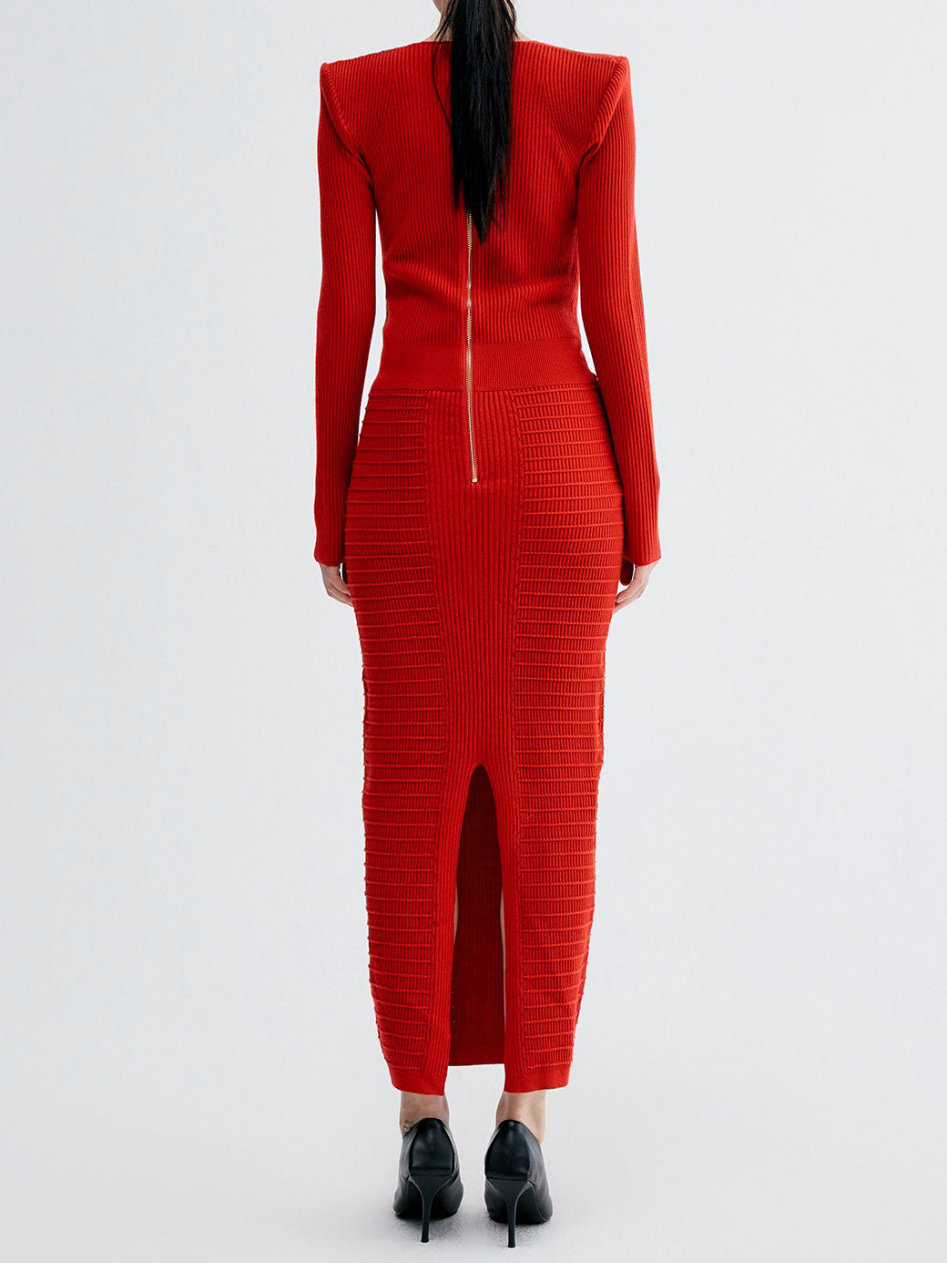 Pre-order Bodycon knit maxi dress in red