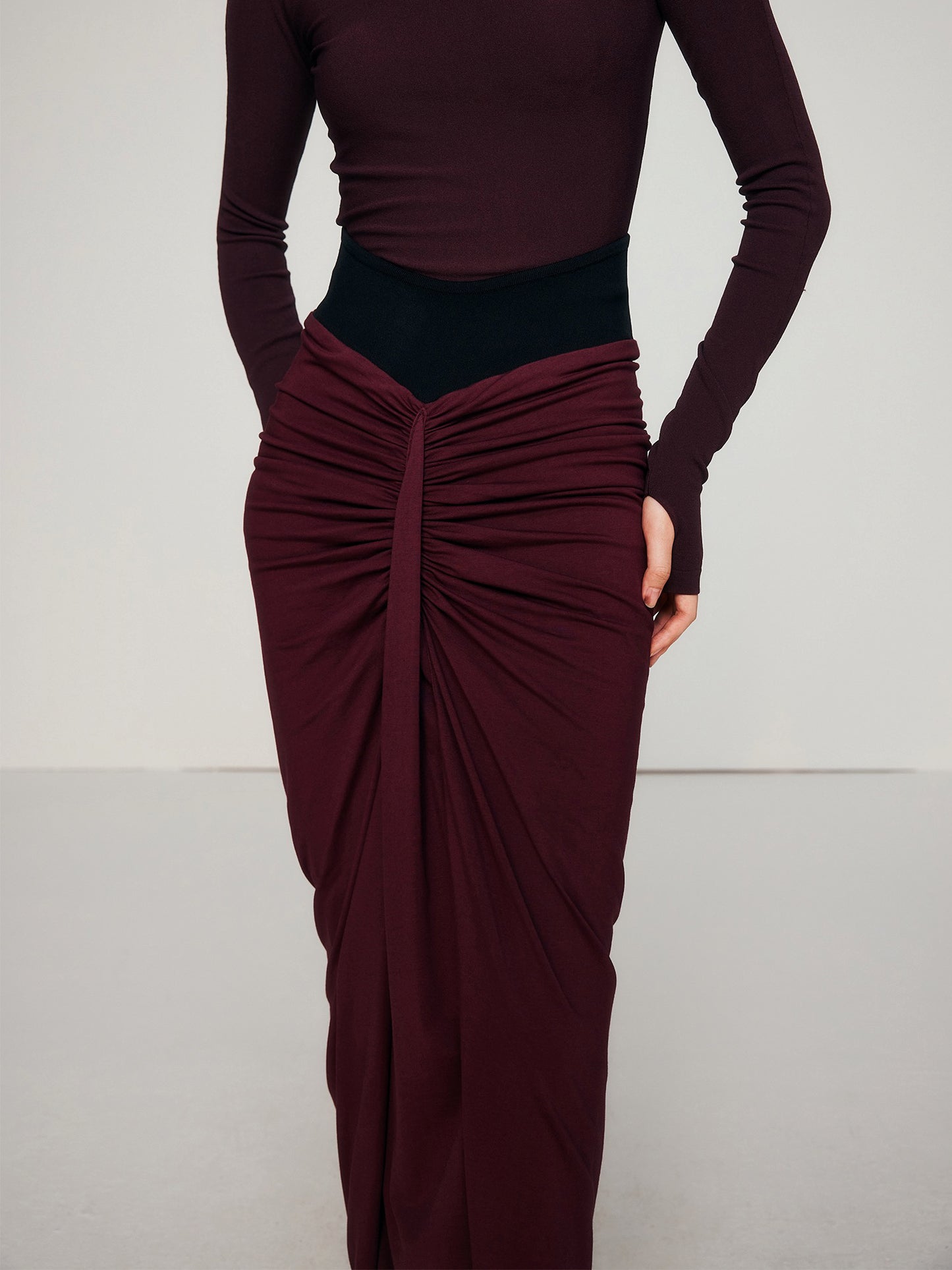 Pre-order Burgundy mesh and draped two-piece set