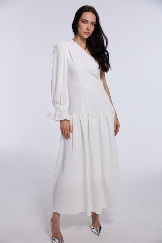 Asymmetric Goddess White Midi Dress