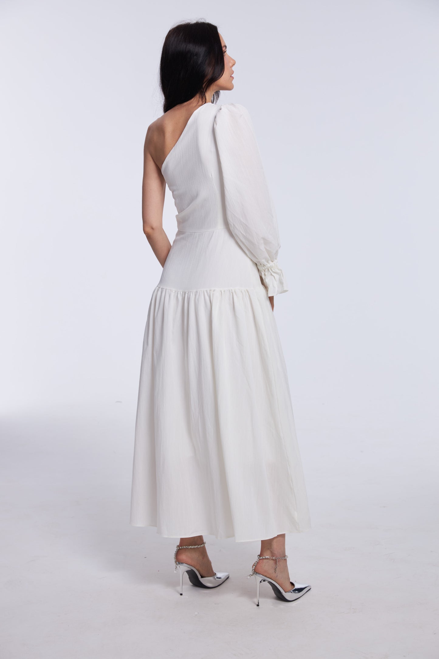 Asymmetric Goddess White Midi Dress