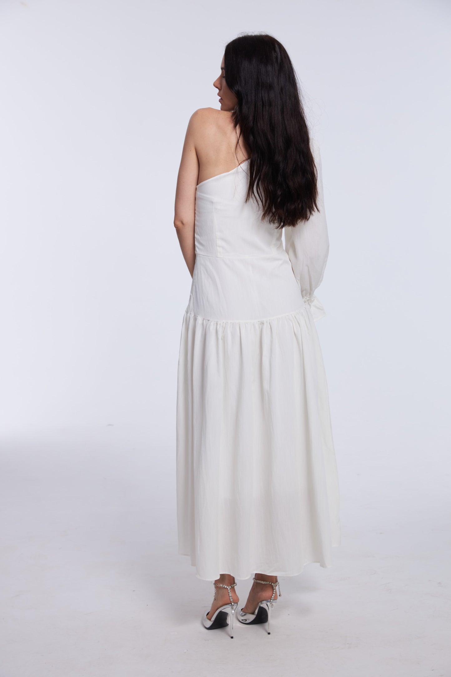 Asymmetric Goddess White Midi Dress