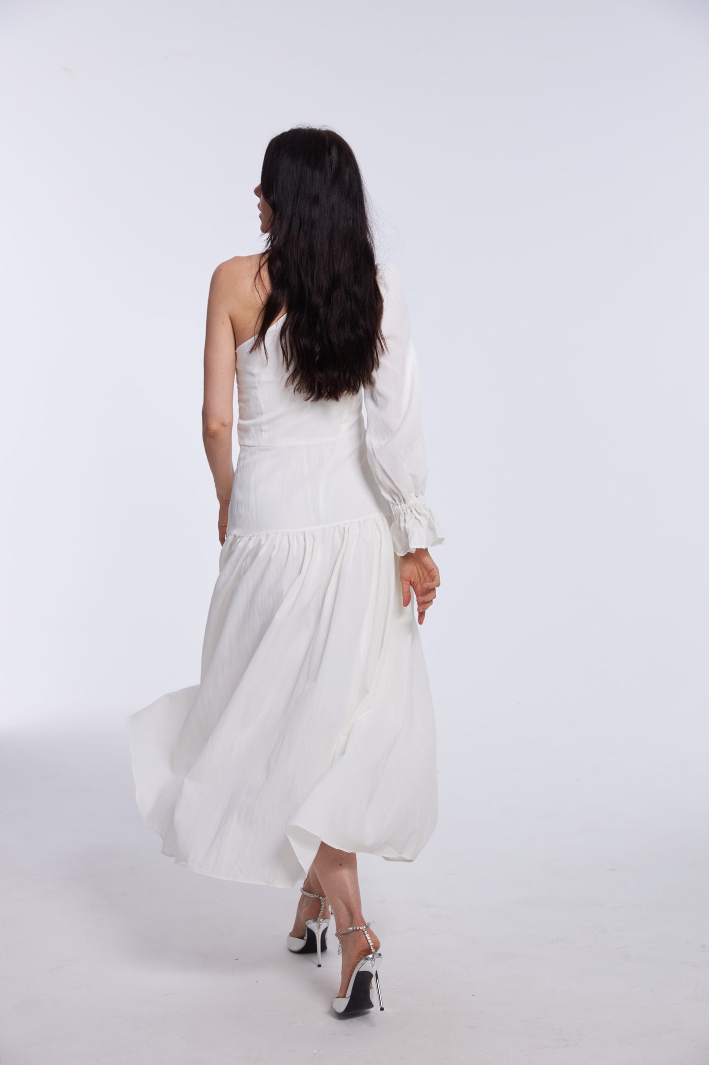 Asymmetric Goddess White Midi Dress