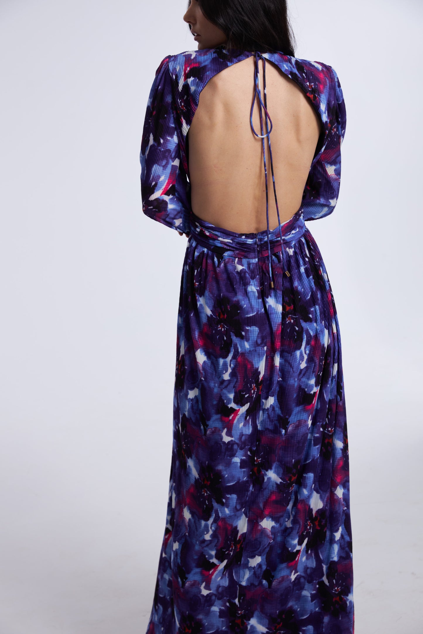 Lavender Floral-print Floor-length Gown