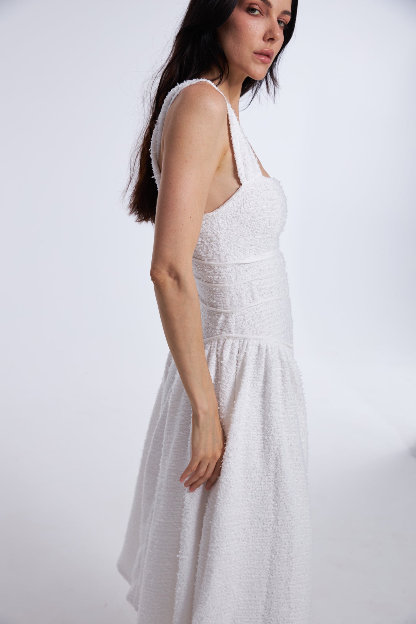 Timeless A-Line White Tweed Dress