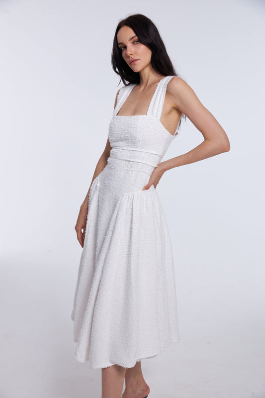 Timeless A-Line White Tweed Dress