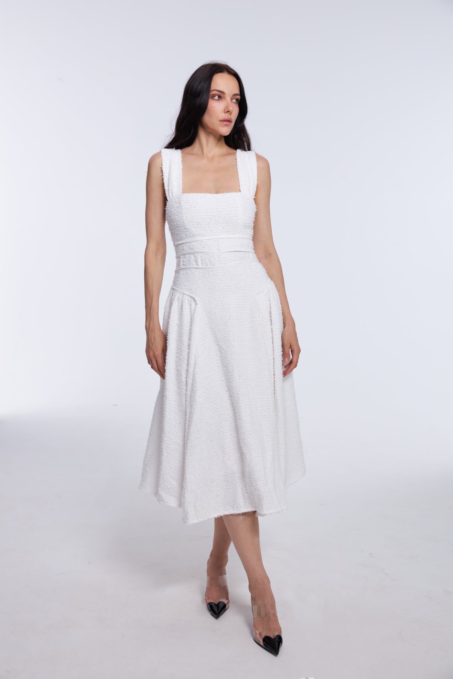 Timeless A-Line White Tweed Dress