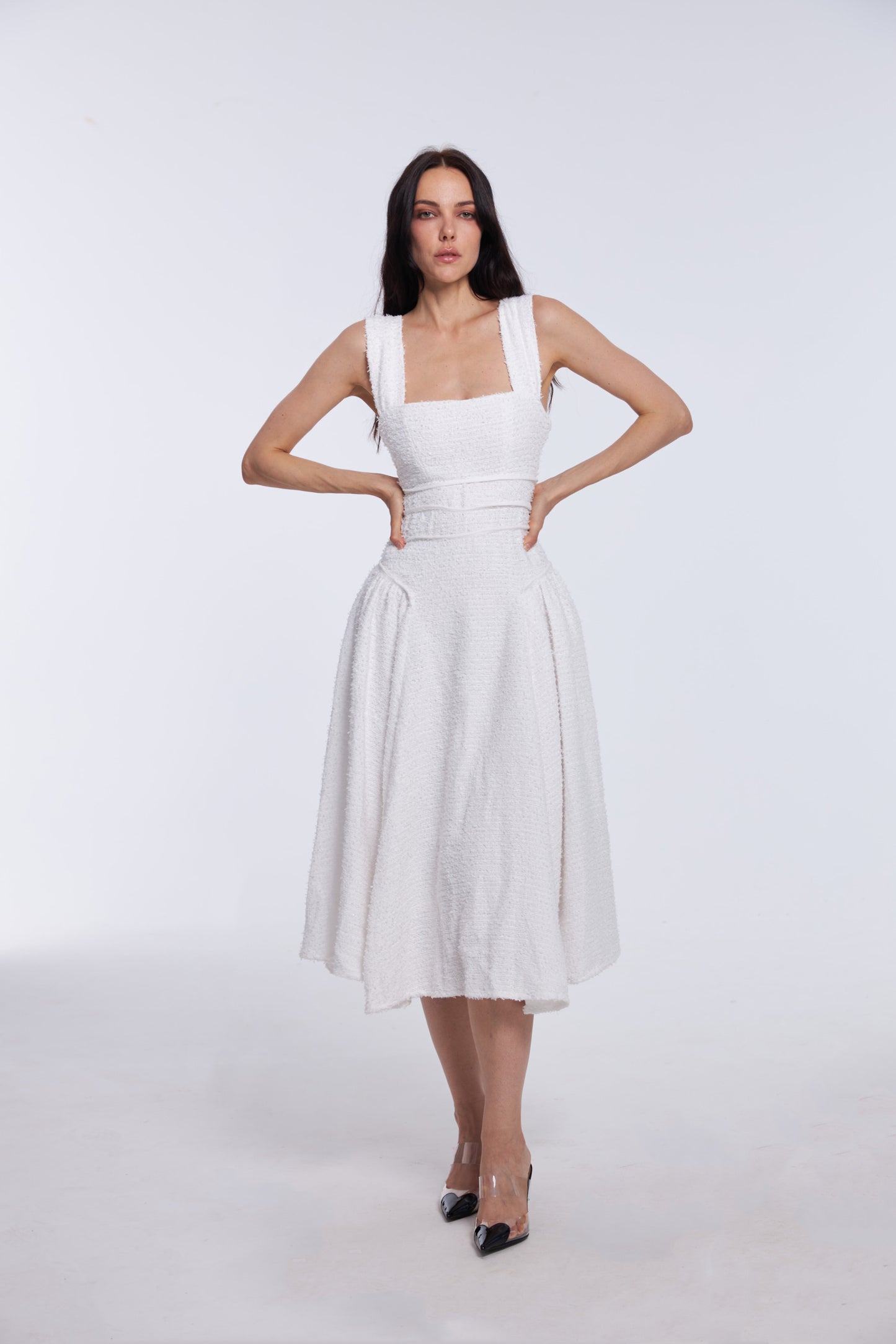 Timeless A-Line White Tweed Dress