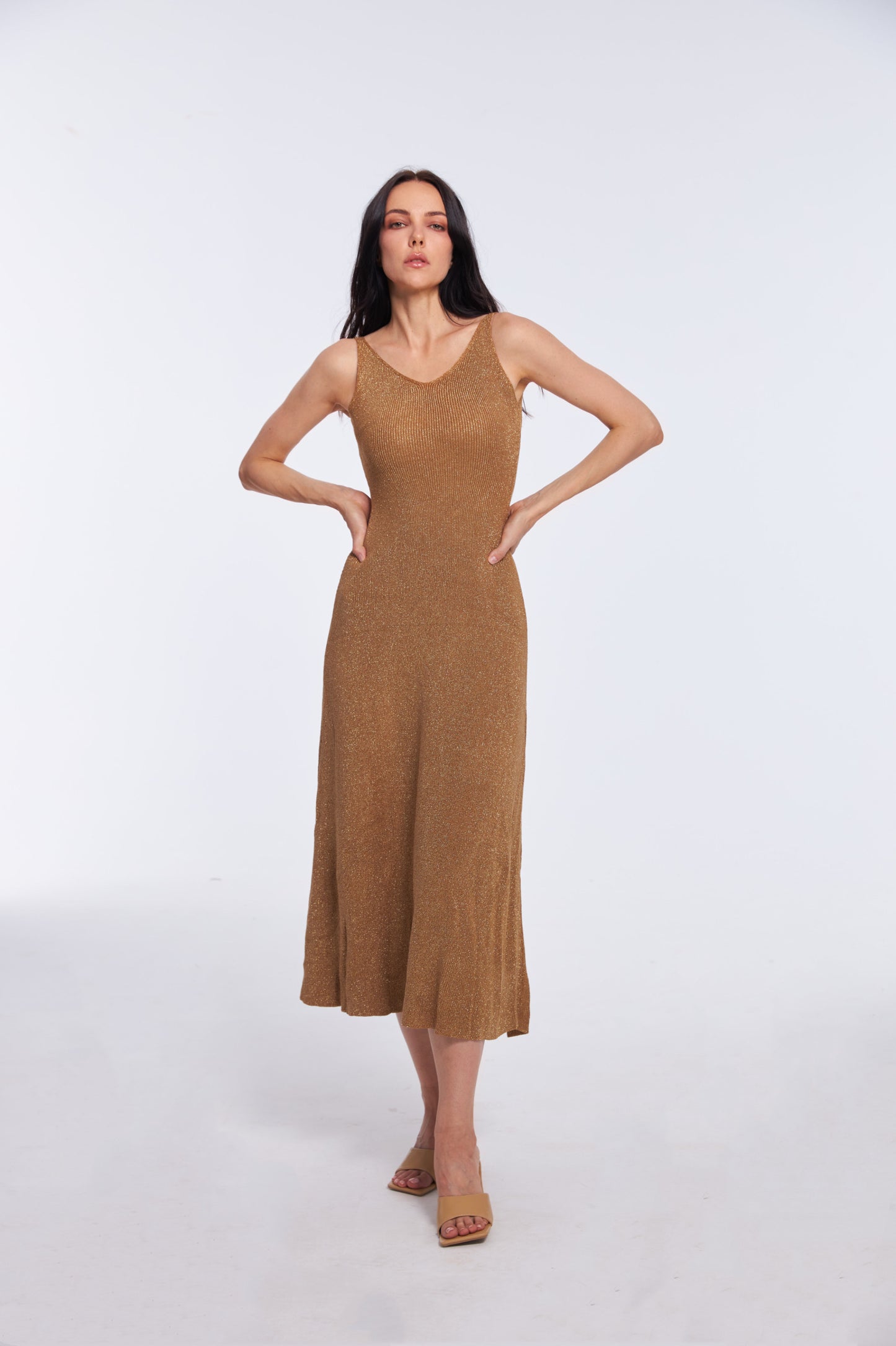 Glitter Golden Brown Maxi Dress