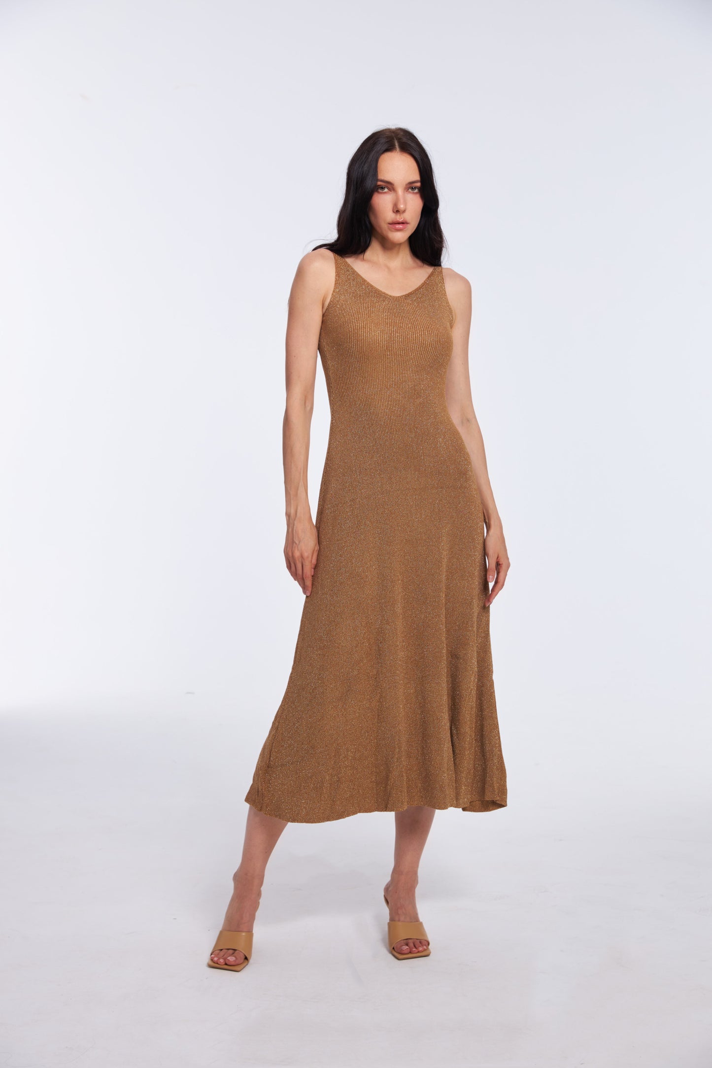 Glitter Golden Brown Maxi Dress