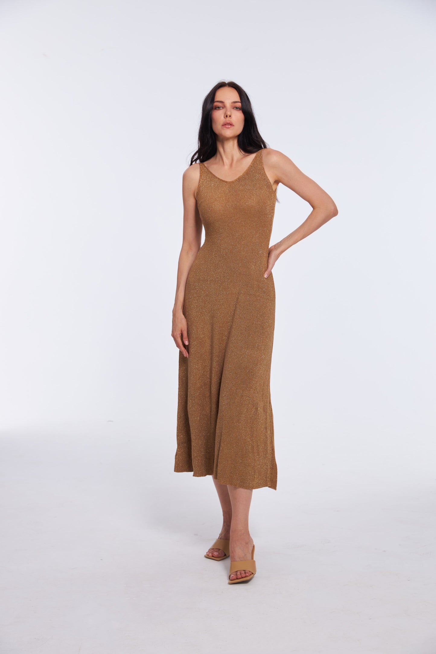 Glitter Golden Brown Maxi Dress