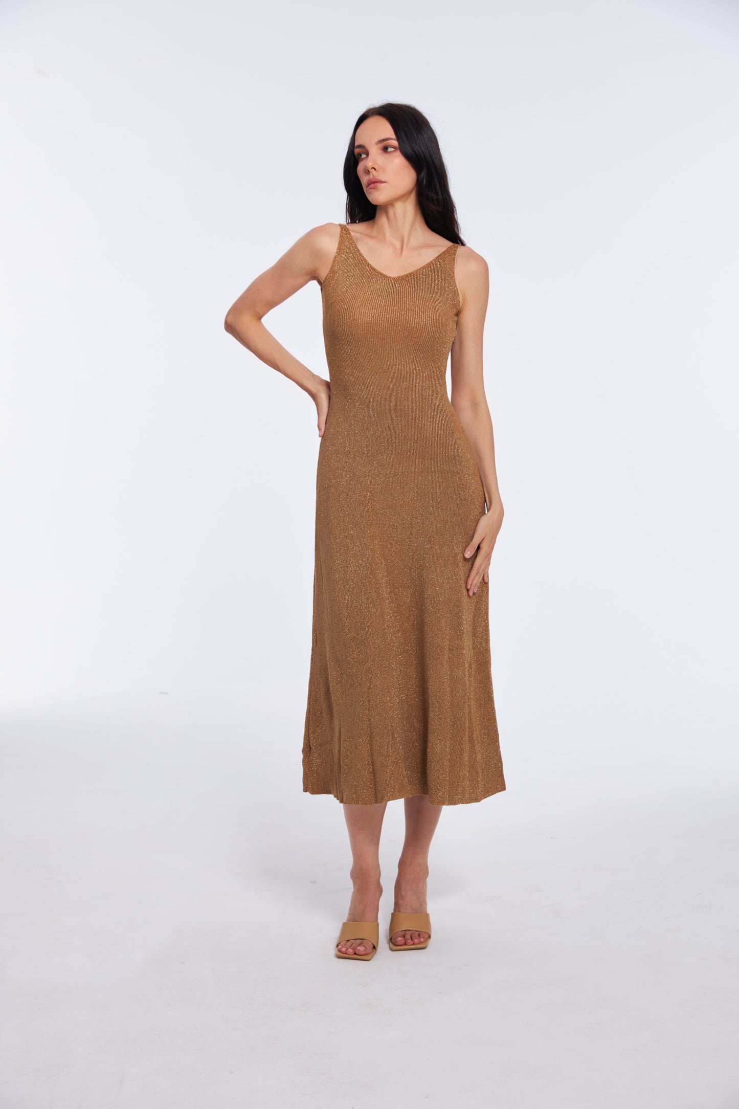 Glitter Golden Brown Maxi Dress