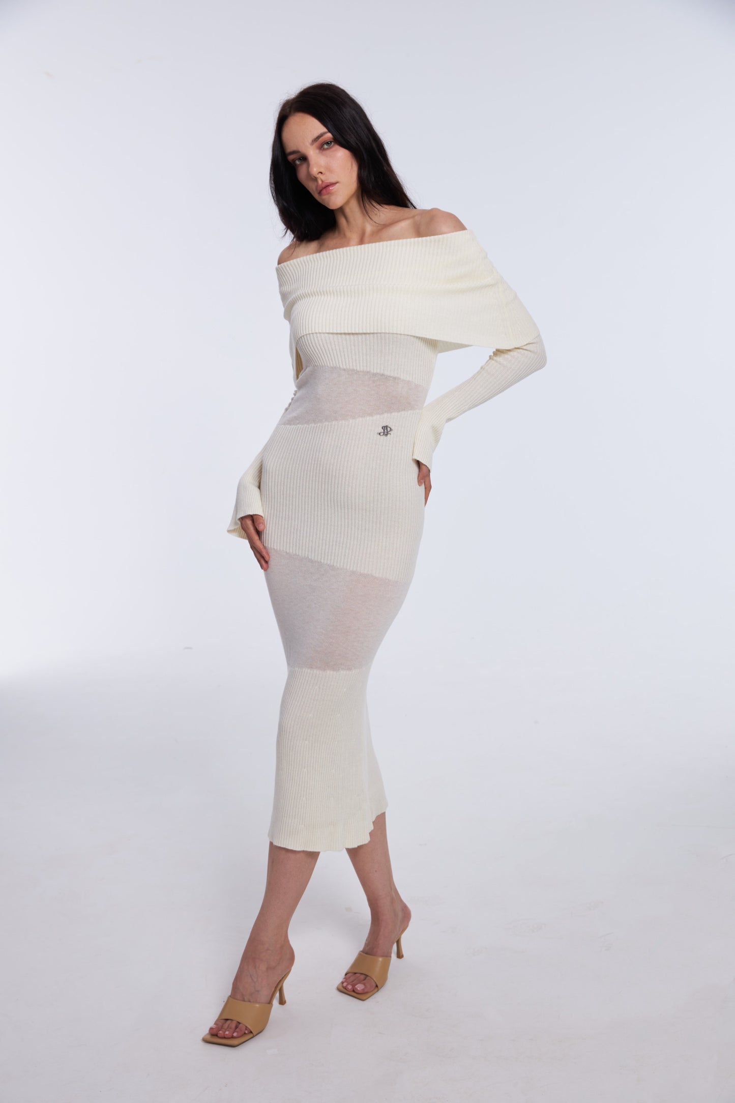 Ethereal Off-Shoulder Body-Hugging Midi Dress