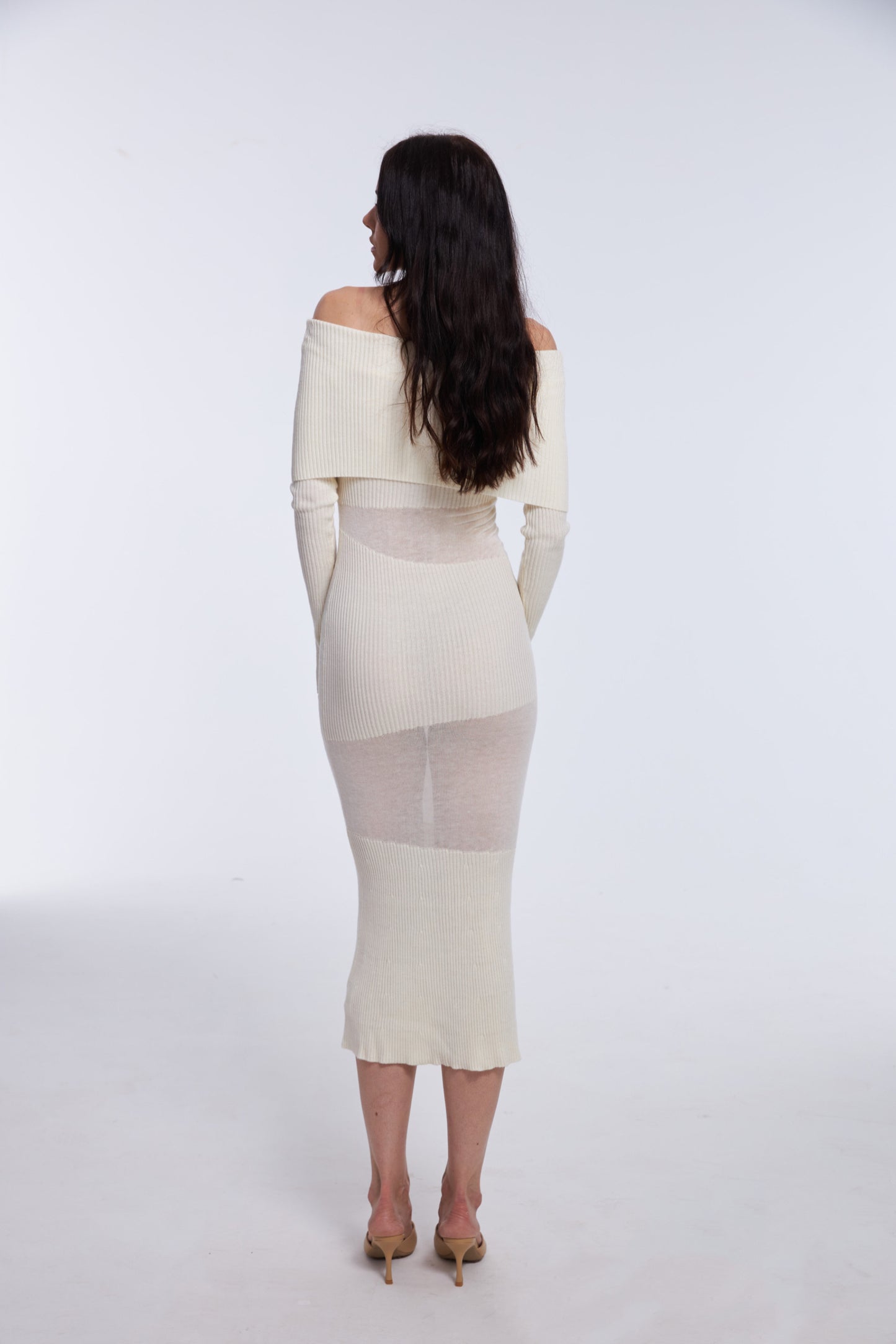 Ethereal Off-Shoulder Body-Hugging Midi Dress